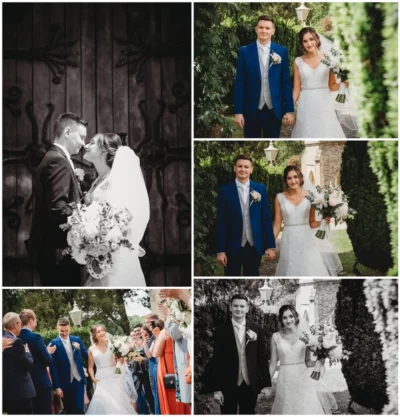 Collage of joyful wedding day moments.