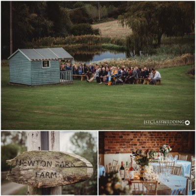 Rustic wedding venue, Newton Park Farm, outdoor ceremony setup.