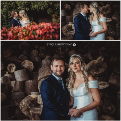 Couple's rustic outdoor wedding photo session.