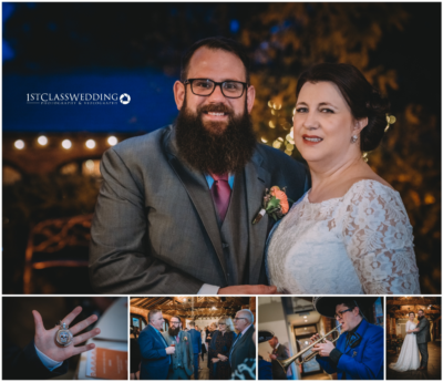 Collage of joyful wedding moments and details