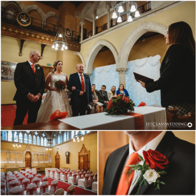 Elegant wedding ceremony in historic venue.