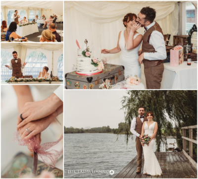 Charming wedding moments by the lake.