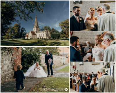 Collage of romantic church wedding moments in the UK.