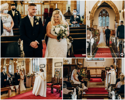 Wedding ceremony in a traditional UK church setting.