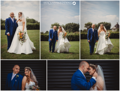 Couple's wedding day photography montage in various poses.