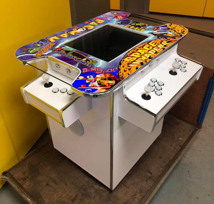 Custom arcade cabinet with Space Invaders artwork.