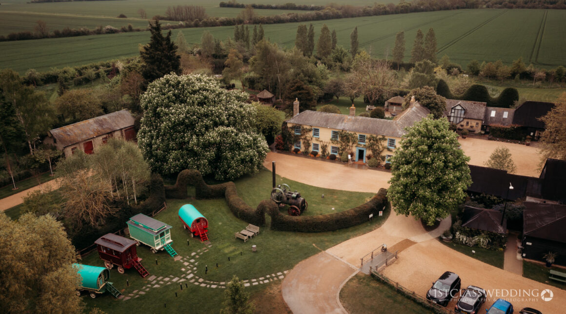 drone view of south farm wedding venue