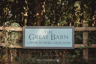 The Great Barn sign at Upper Aynho Grounds.