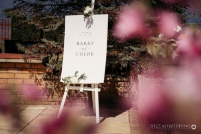 Wedding welcome sign for Barry and Chloe.
