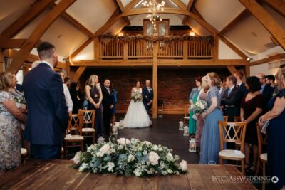 Wedding ceremony in a rustic barn venue