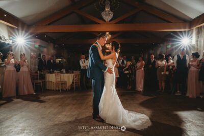 Bride and groom's first dance at a UK wedding.