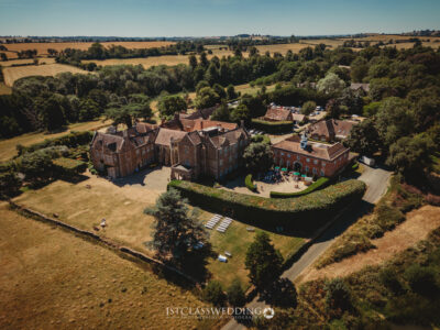 Aerial view of a countryside estate in the UK.