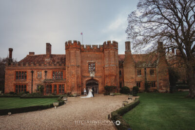 Couple at historic castle wedding venue in UK