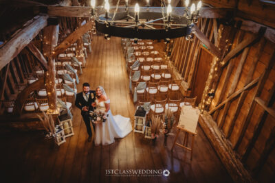 Couple at rustic barn wedding venue.