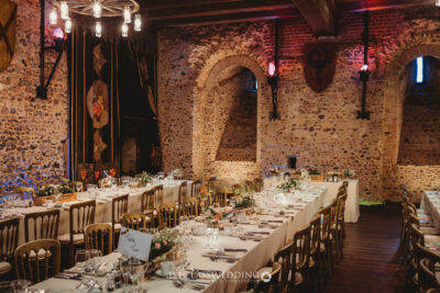 Elegant medieval banquet hall wedding setup